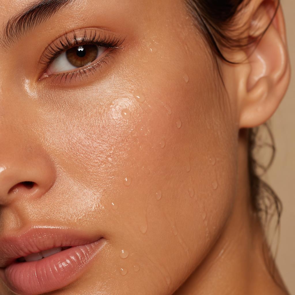 Close-up of luminous, hydrated skin